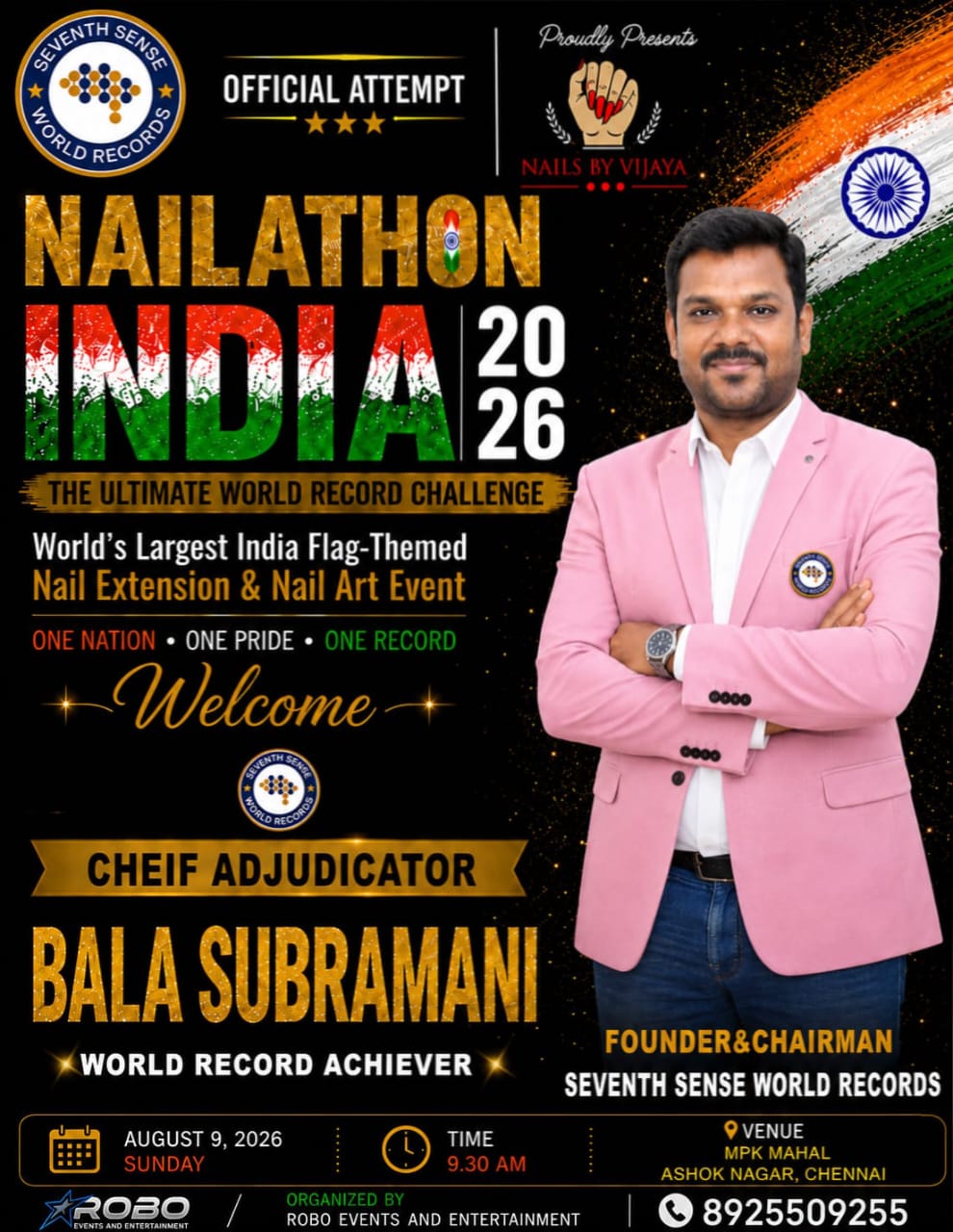 NAILATHON INDIA 2026 THE ULTIMATE WORLD RECORD CHALLENGE INDIA FLAG-THEMED NAIL EXTENSION & NAIL ART gallery image 1